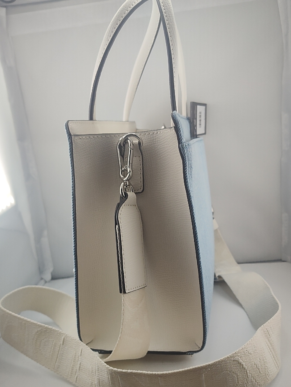 Karl Lagerfeld Denim and Leather tote bag Pearl Embellished Light Blue NWT $228 - Picture 6 of 15